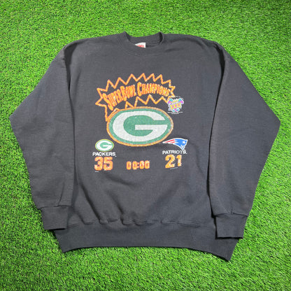 1997 Super Bowl Champs Packers vs Patriots Black Crewneck Size XXL USED v18333