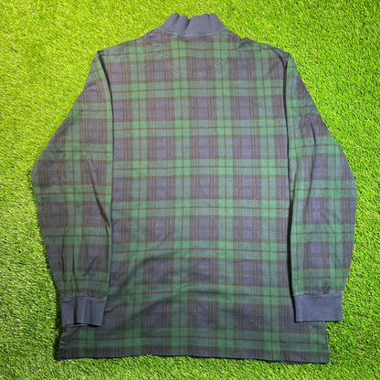 1990s Ralph Lauren Polo Golf Green Plaid Half Zip Crewneck Size Large USED v18882