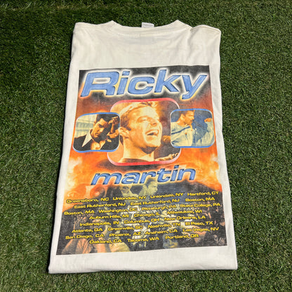 Y2K Ricky Martin Rap Style White Tee Size Large USED v16173
