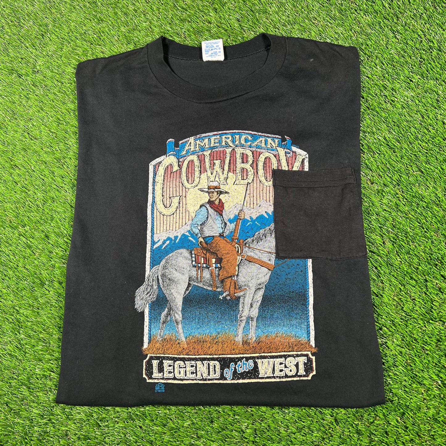 1992 Black American Cowboy Tee Size XL USED v17191