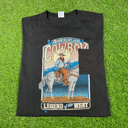 1992 Black American Cowboy Tee Size XL USED v17191