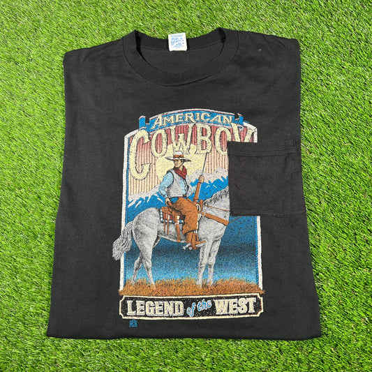 1992 Black American Cowboy Tee Size XL USED v17191