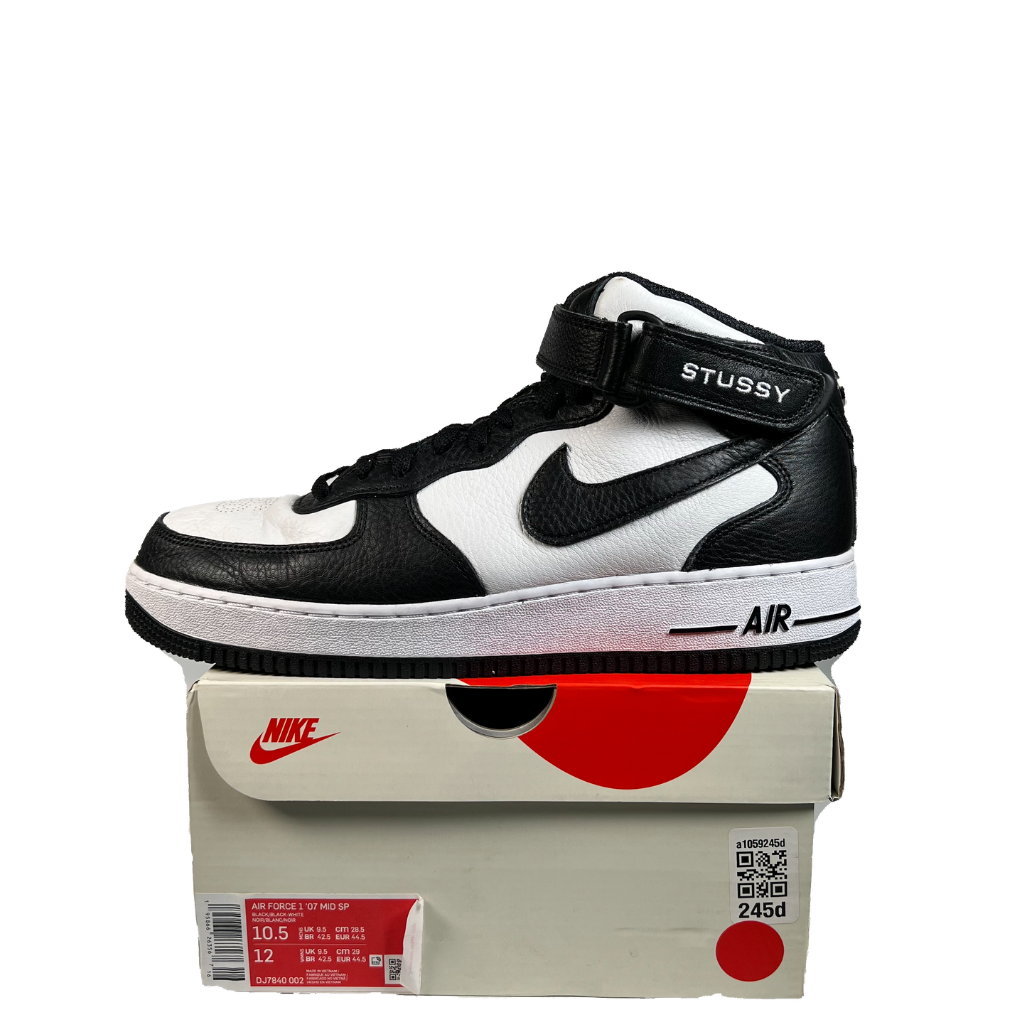 Nike Air Force 1 Mid Stussy Light Bone Black (2022) Size 10.5 USED s22287