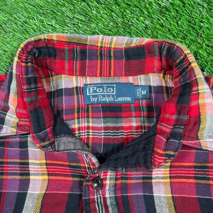 Y2K Red Plaid Flannel Longsleeve Button Down Size Medium USED v17874