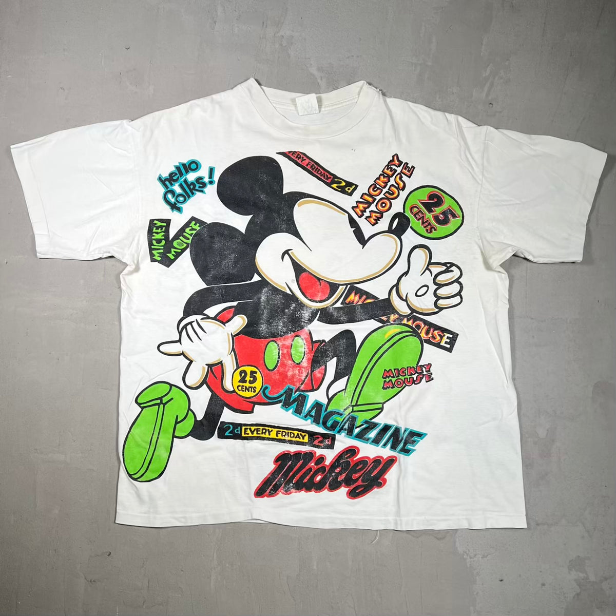1990s Mickey "25 Cents" AOP Tee Size XXL USED v19973