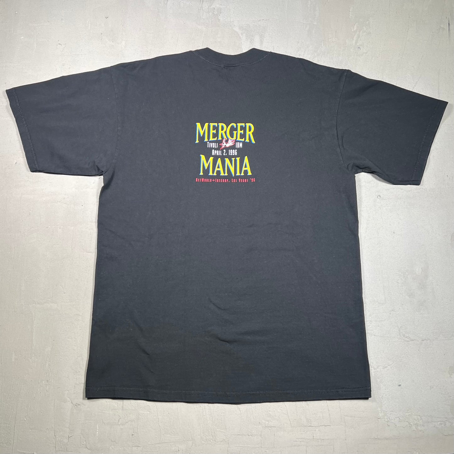 1996 Planet Hollywood Merger Mania Black Tee Size Large USED v19320