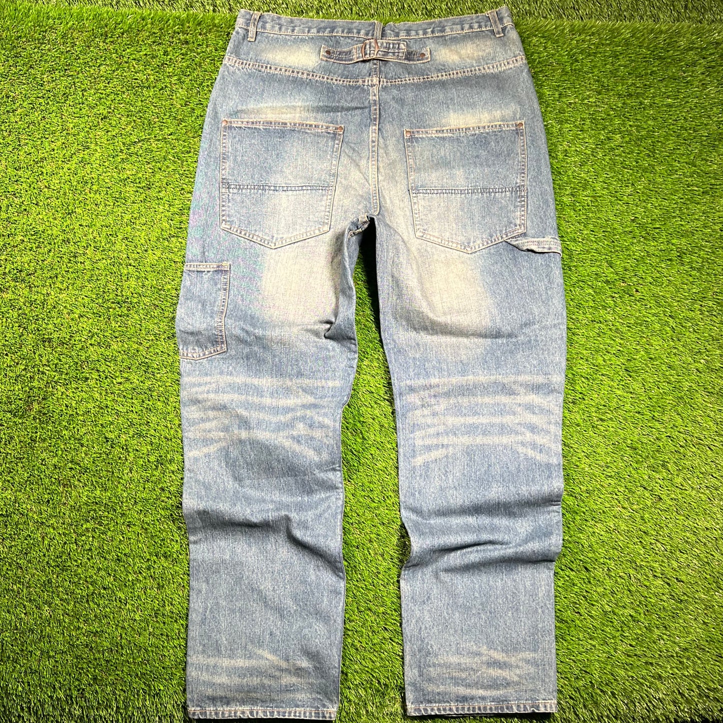 Y2K Bape Red Star Print Blue Jeans Size XL USED x16280