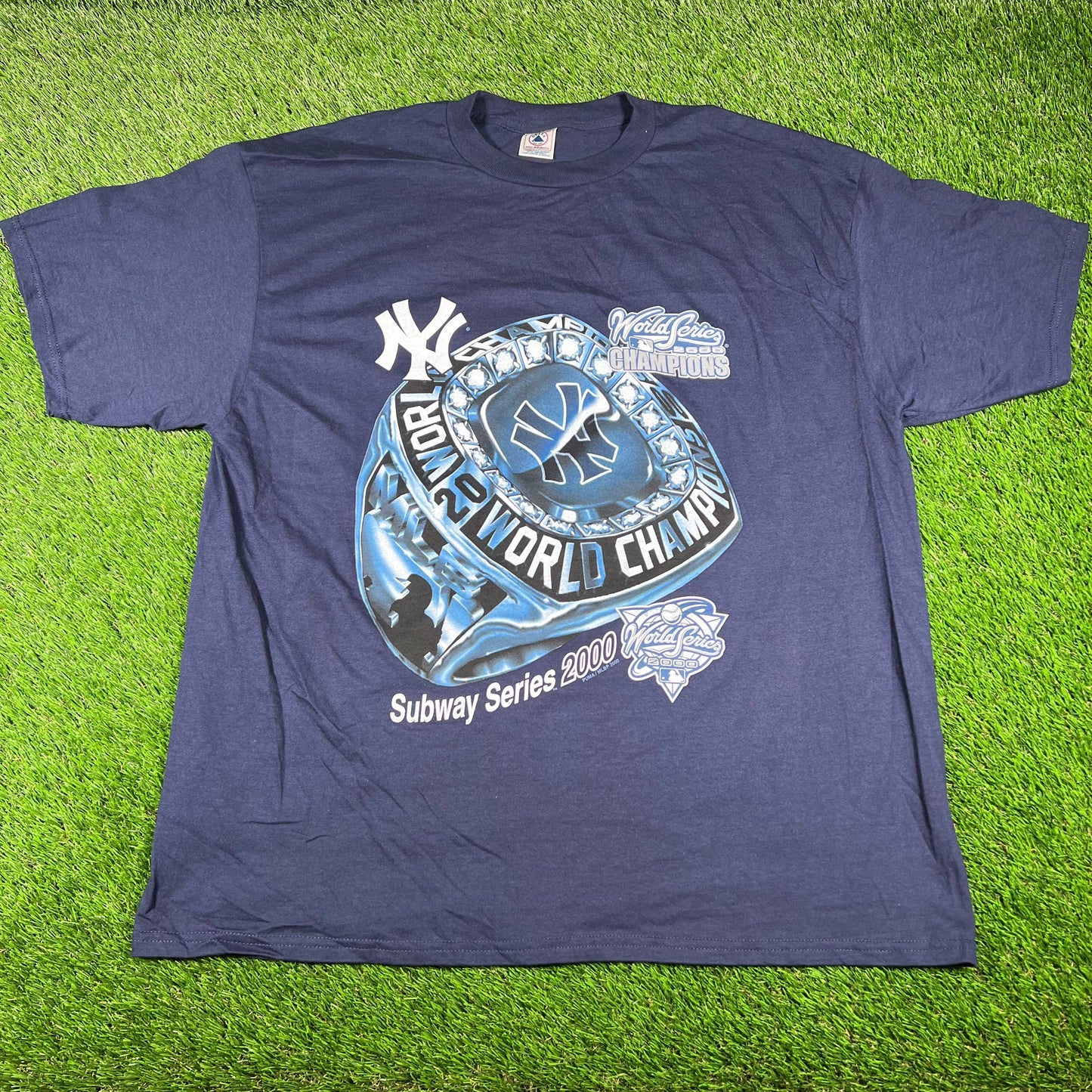 2000 Yankees Subways Series Ring Champs Navy Tee size XXL USED v16824