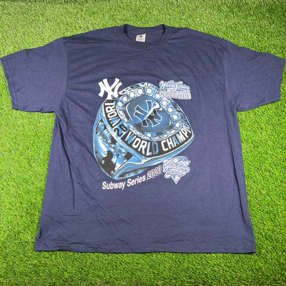 2000 Yankees Subways Series Ring Champs Navy Tee size XXL USED v16824