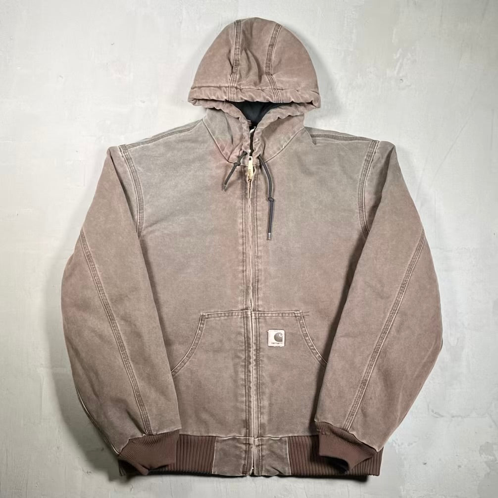 1990s Carhartt Active Workwear Zip Up Faded Brown Jacket Size Medium USED v20350