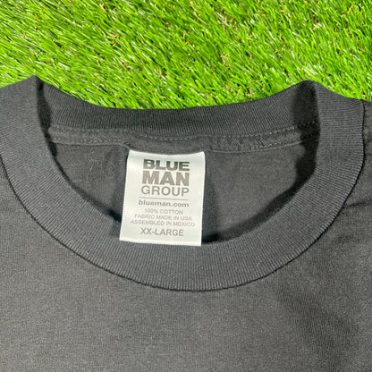Y2K Blue Man Group Big Face Back Black Tee Size XXL USED v16699