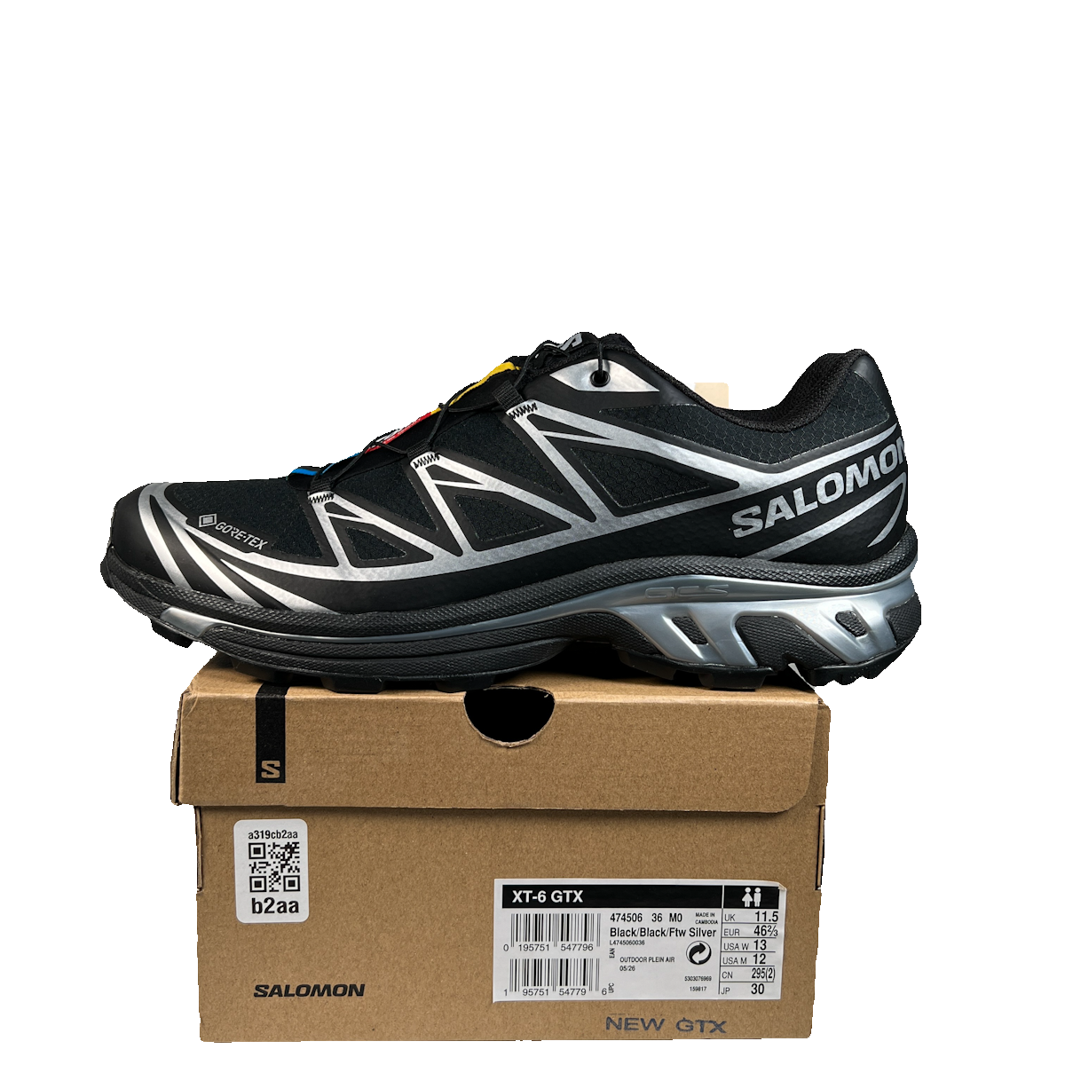 Salomon XT 6 Gore Tex Black Silver (2024) Size 12 NEW s23088
