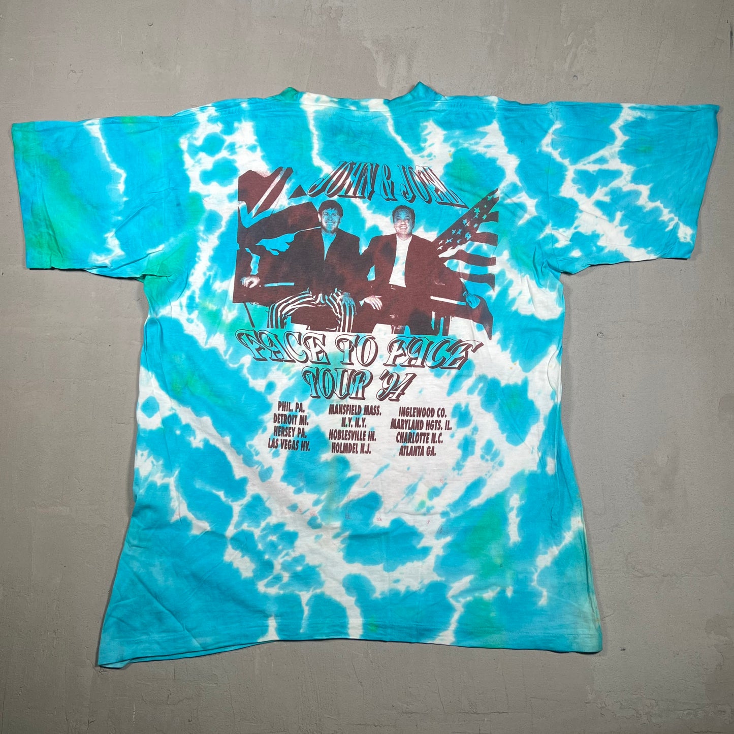 1994 Billy JoelElton John Once in A Lifetime Tour Blue Tie Dye Tee Size XL USED v19250