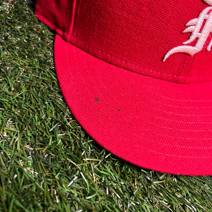 New Era Fear of God FOG White Logo Red Fitted Hat Size 7 1/2 USED x13834