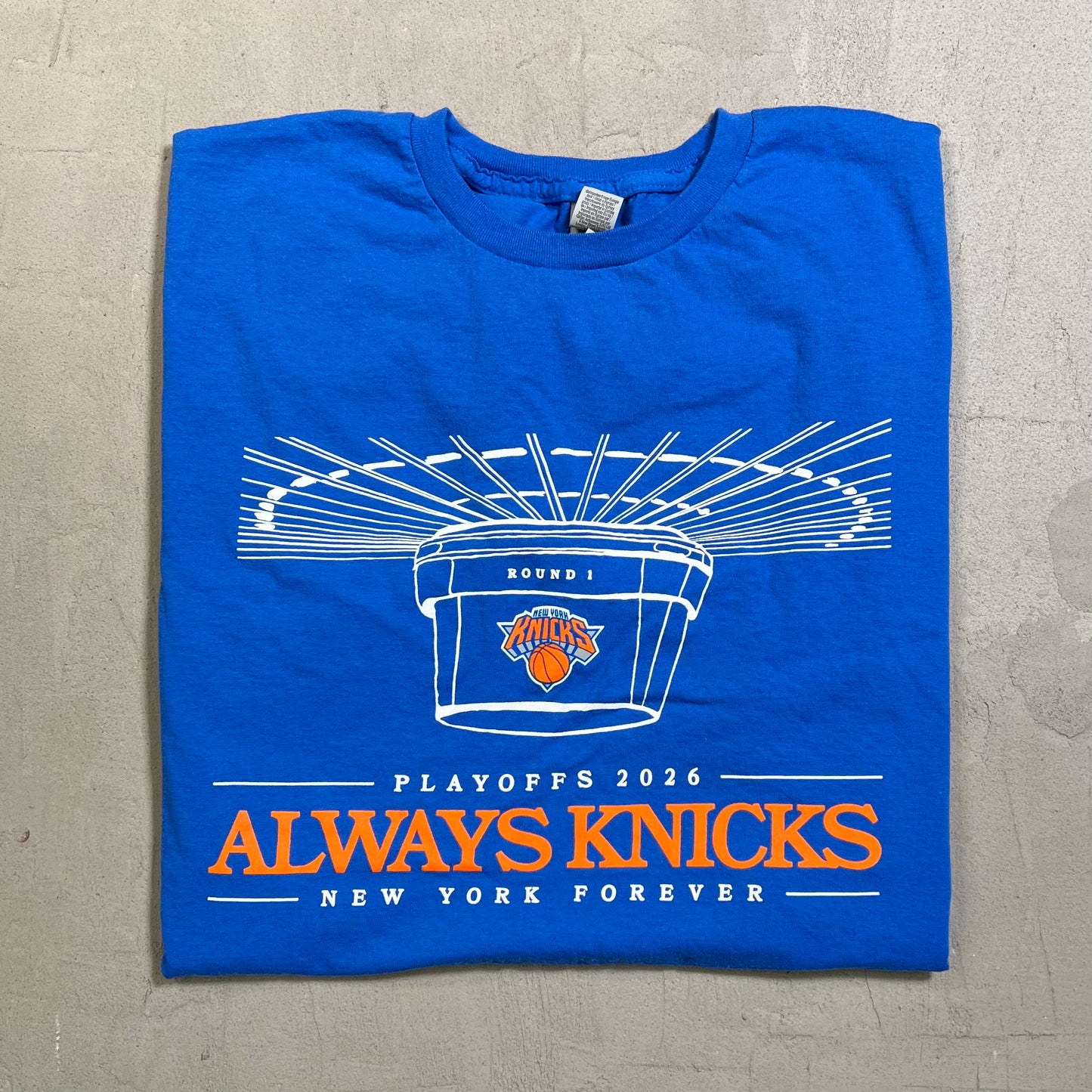 Knicks "Always Knicks" Playoffs 2026 Blue Tee Size XL USED v19563