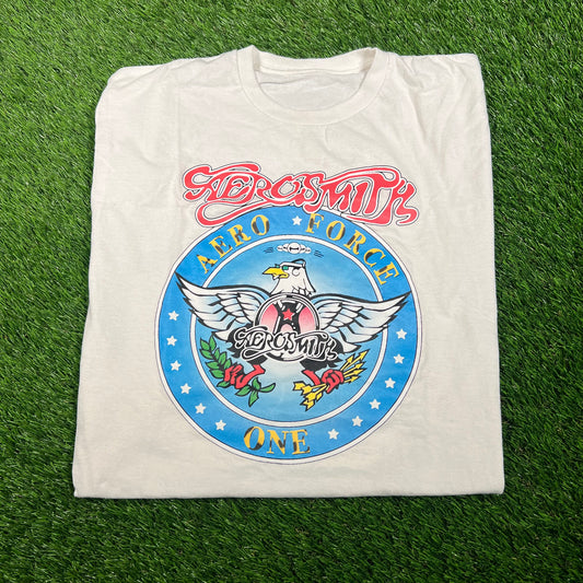 2000s Aerosmith Aero Force One White Tee Size Large USED v17713