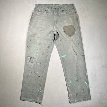 Y2K Dickies Green Workwear Patched Pants Size 32x32 USED v19553