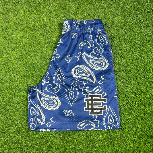Eric Emanuel Black Logo/Light Blue Bandana Shorts Size XL USED x14995