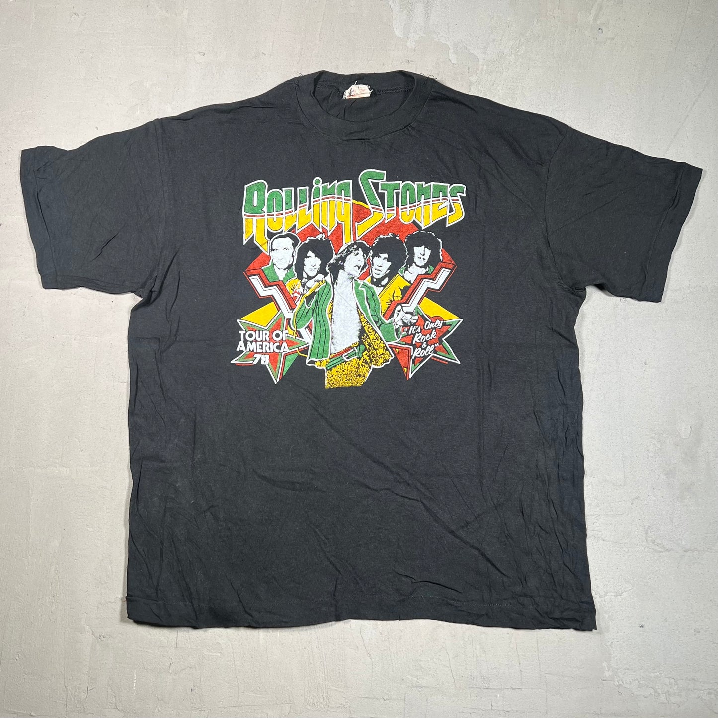 1978 Rolling Stones Tour of America Black Tee Size Large USED v17963