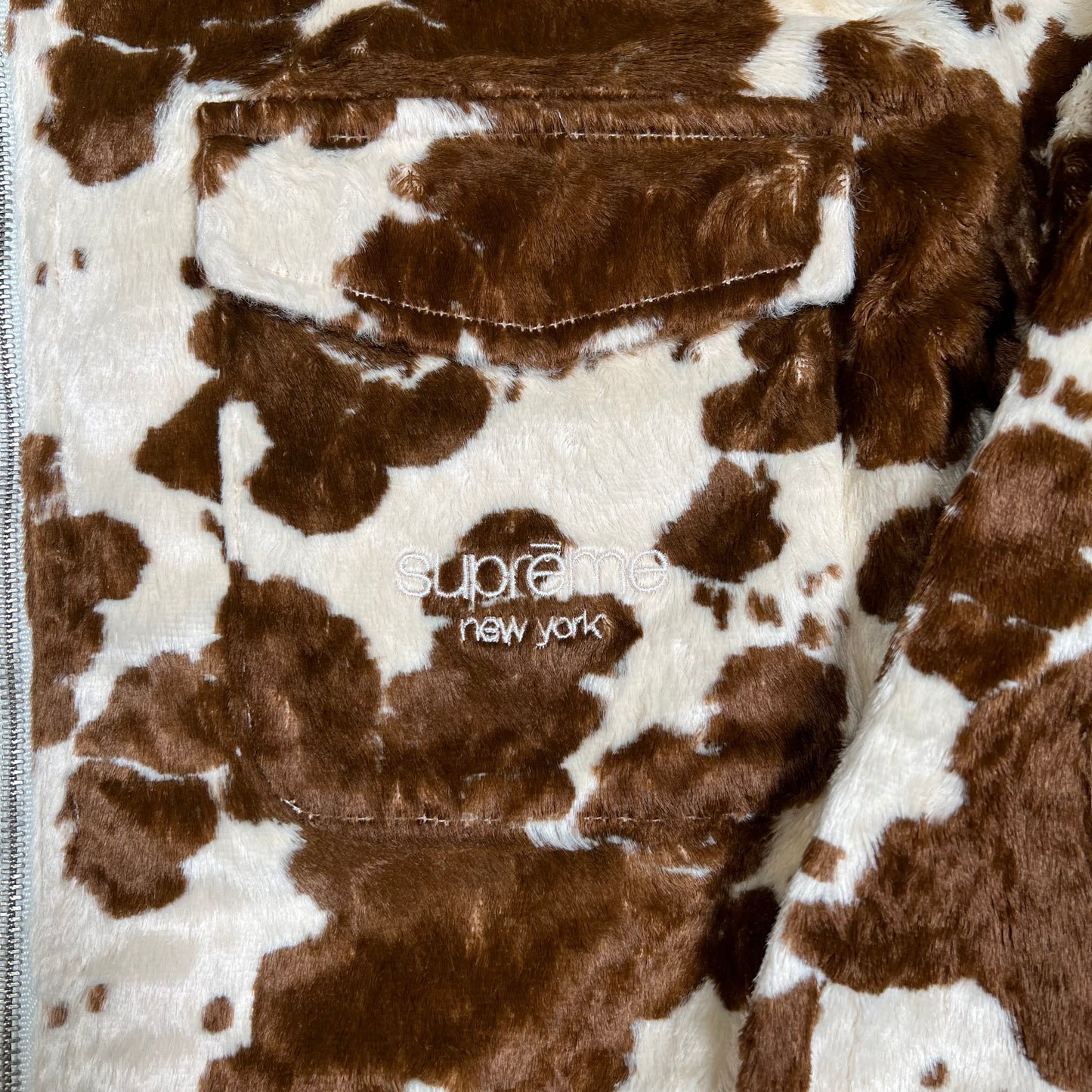 Supreme Faux Fur Cow Print Zip Up Jacket Size Small USED x17612
