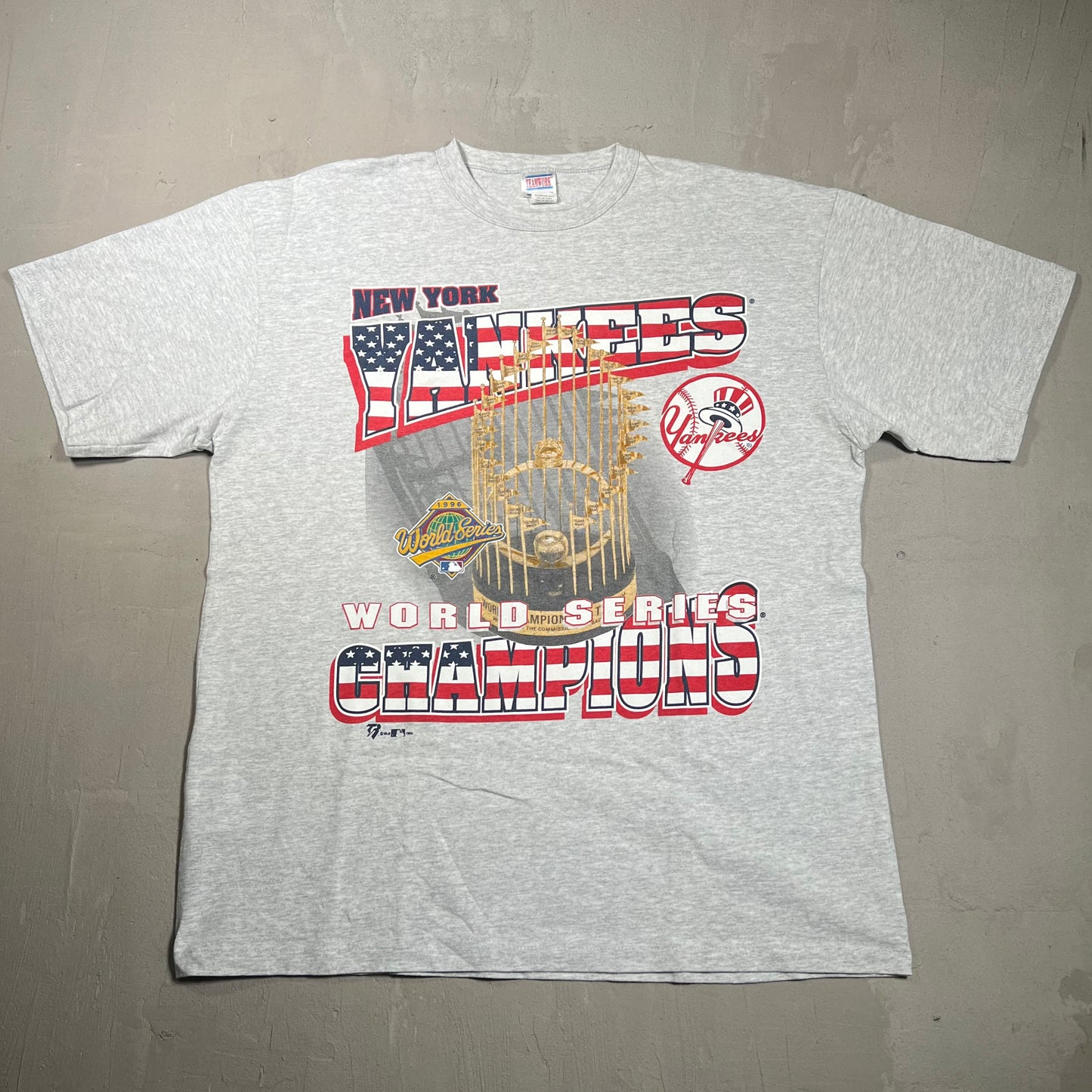 1996 New York Yankees World Series Trophy Grey Tee Size XL USED v18892