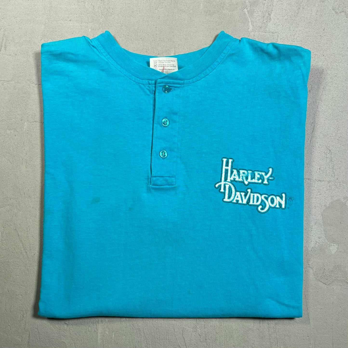 1990s Harley Davidson Blue Henley Tee Size XL USED v19434