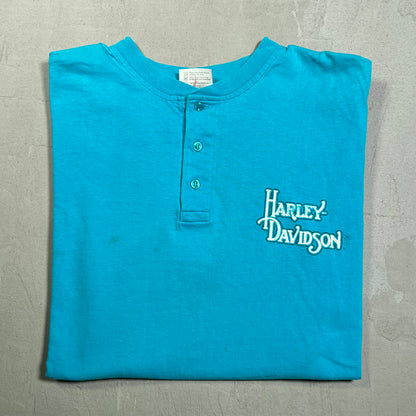 1990s Harley Davidson Blue Henley Tee Size XL USED v19434