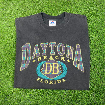 1990s Dayton Beach Flordia Black Tee Size Medium USED v17742