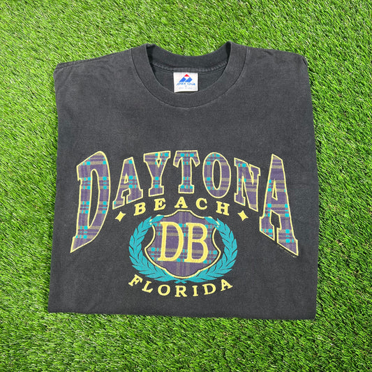 1990s Dayton Beach Flordia Black Tee Size Medium USED v17742