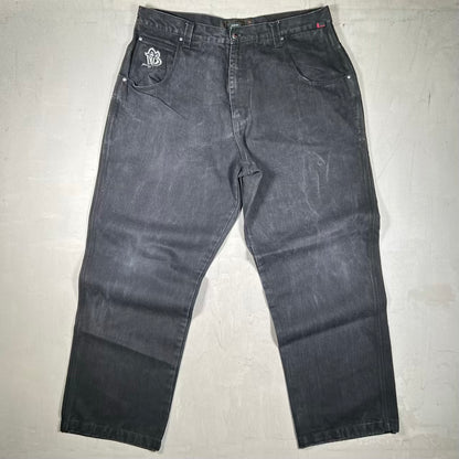 Y2K Fubu Black Denim Jeans Pocket Logo Size 40 USED v20298