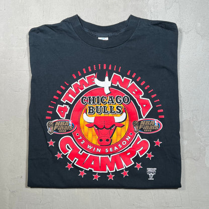 1996 Chicago Bulls 4 Time Champs Logo 7 Tag Black Tee Size XL USED v16280