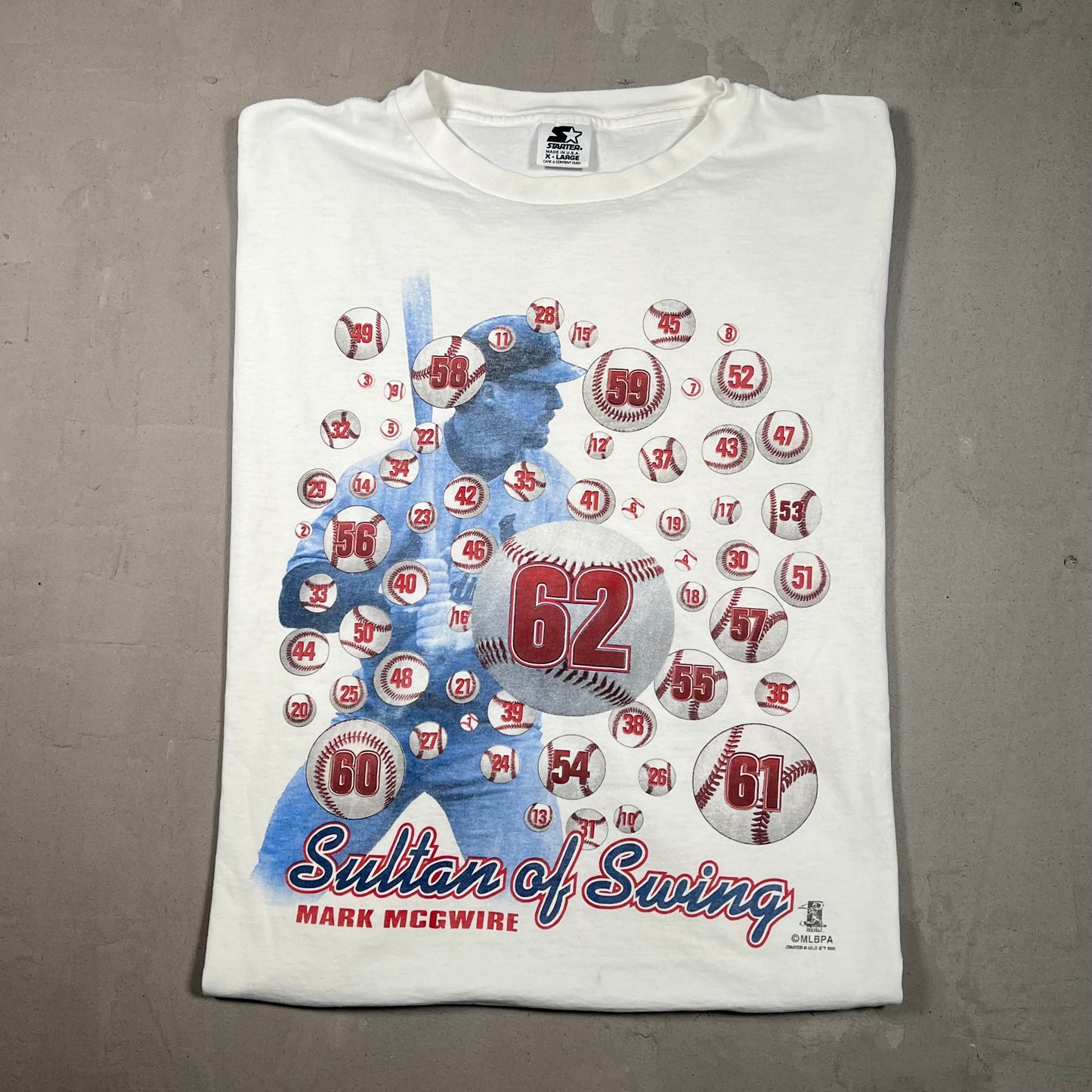1998 Mark McGwire "Sultan of Swing" HR White Tee Size XL USED v19107