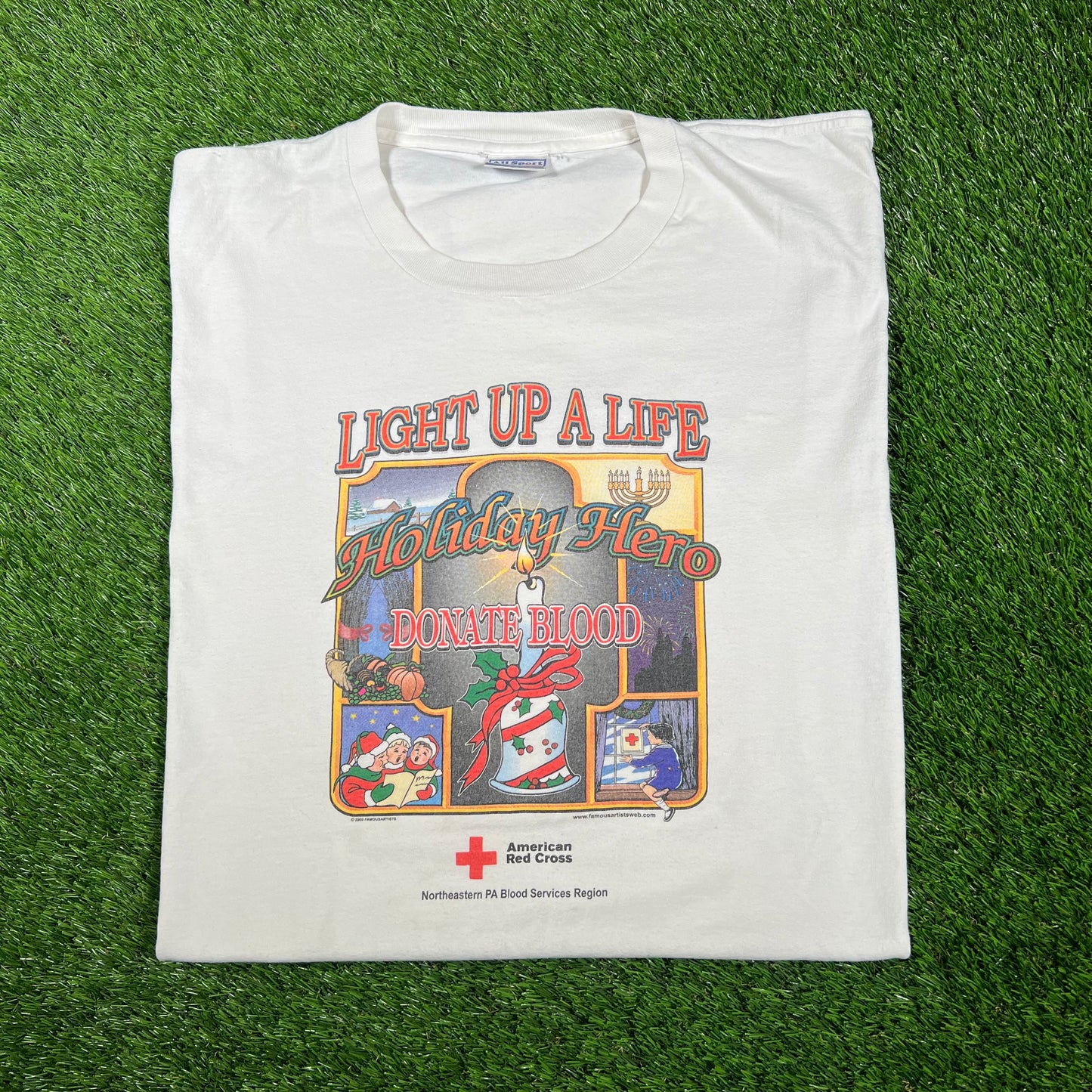2000 Light Up A Life Donate Blood White Tee Size XL USED v17435