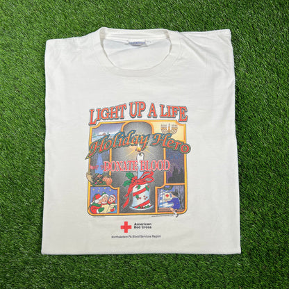2000 Light Up A Life Donate Blood White Tee Size XL USED v17435