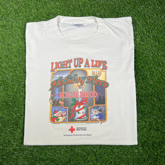 2000 Light Up A Life Donate Blood White Tee Size XL USED v17435