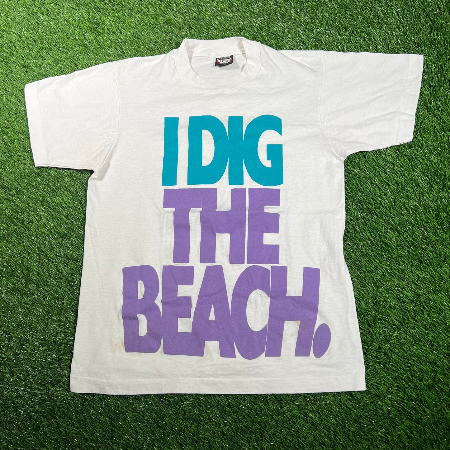 1990s "I Dig the Beach" White Tee Size Medium USED v18169