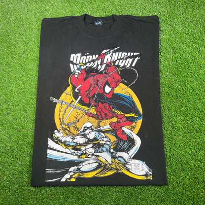 Mask and Disguise M.A.D. Marvel "Spiderman vs. Moon Knight" Black Tee Size XL USED v17083