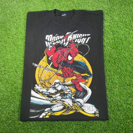 Mask and Disguise M.A.D. Marvel "Spiderman vs. Moon Knight" Black Tee Size XL USED v17083