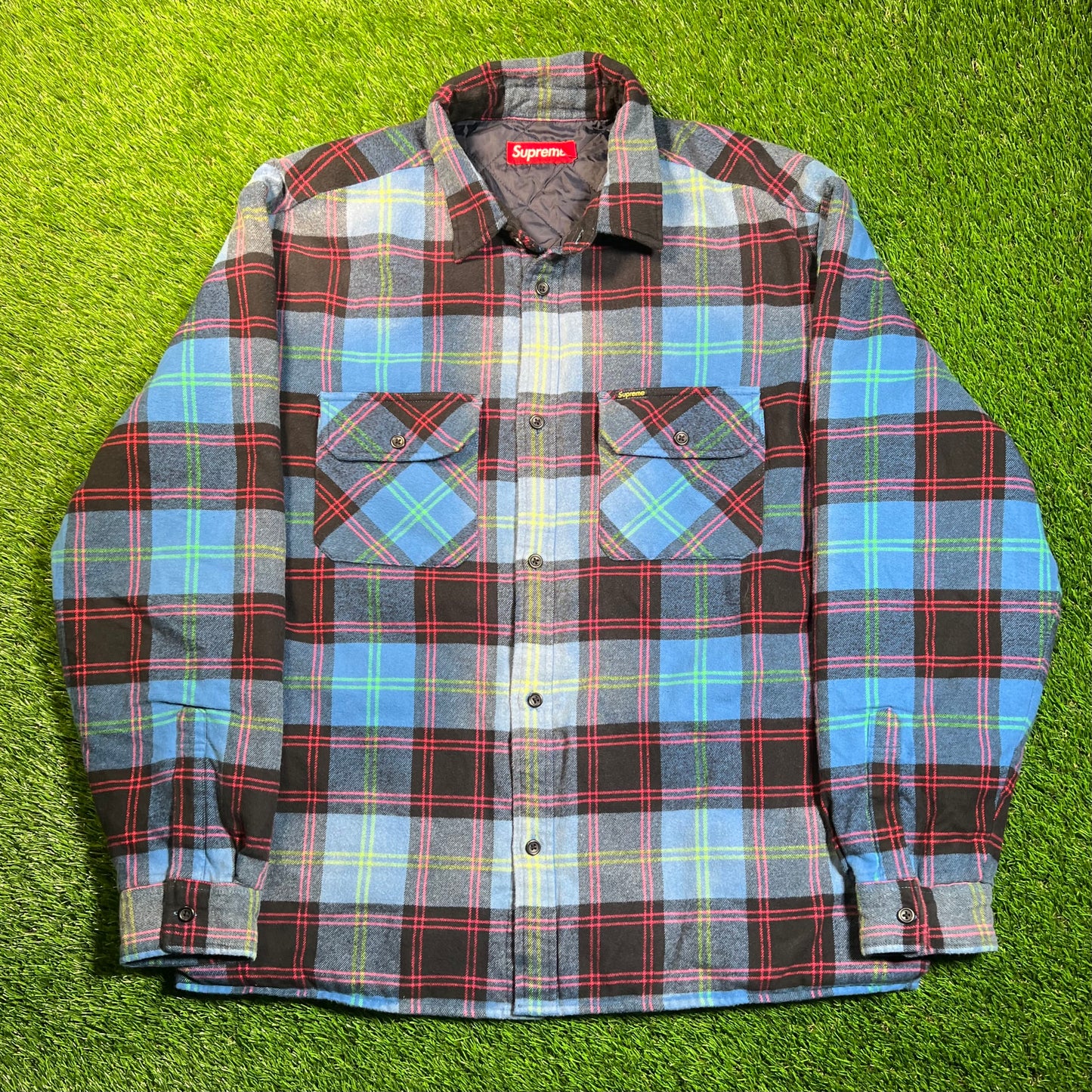 Supreme Quilterd Plaid Blue Plaid Shirt (2024) Size Large USED x17008