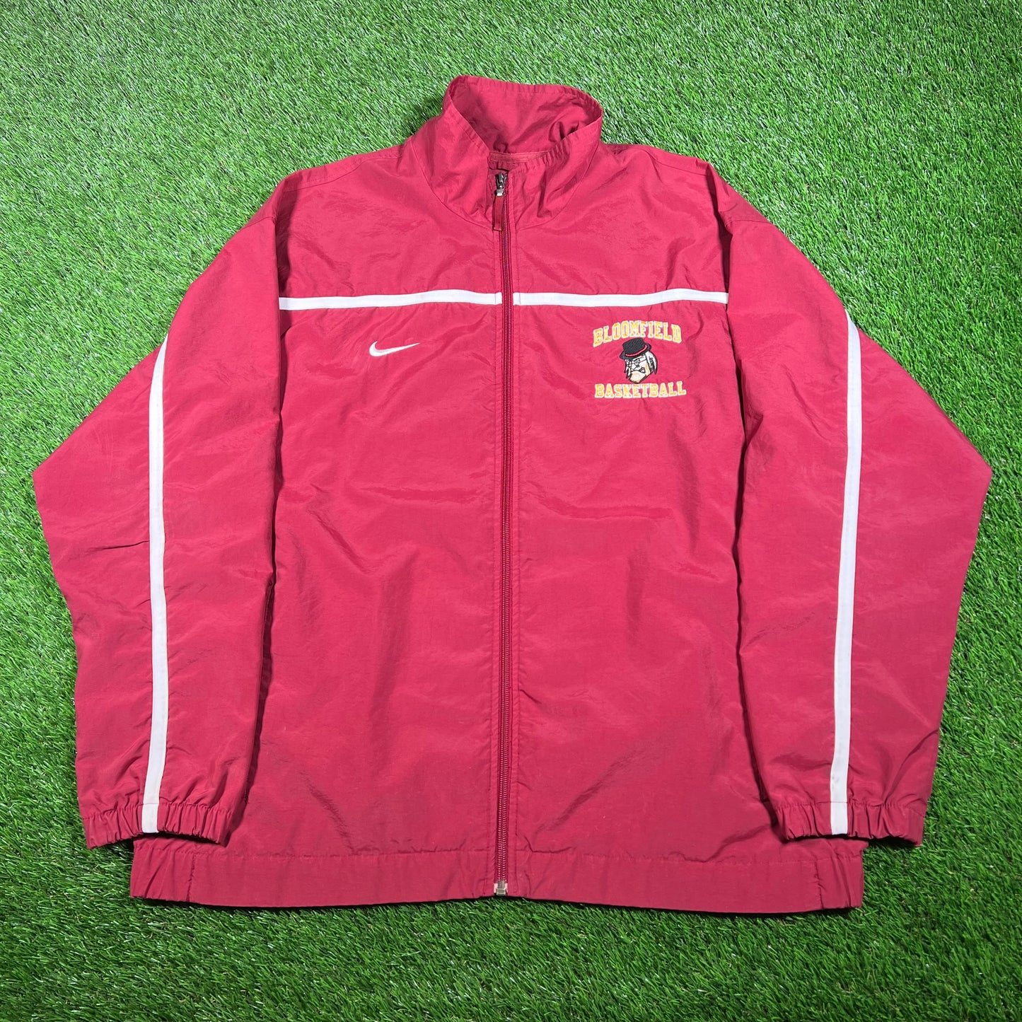 Y2K Nike Bloomfield Basketball Maroon Light Zip Up Jacket Size Large USED v17830