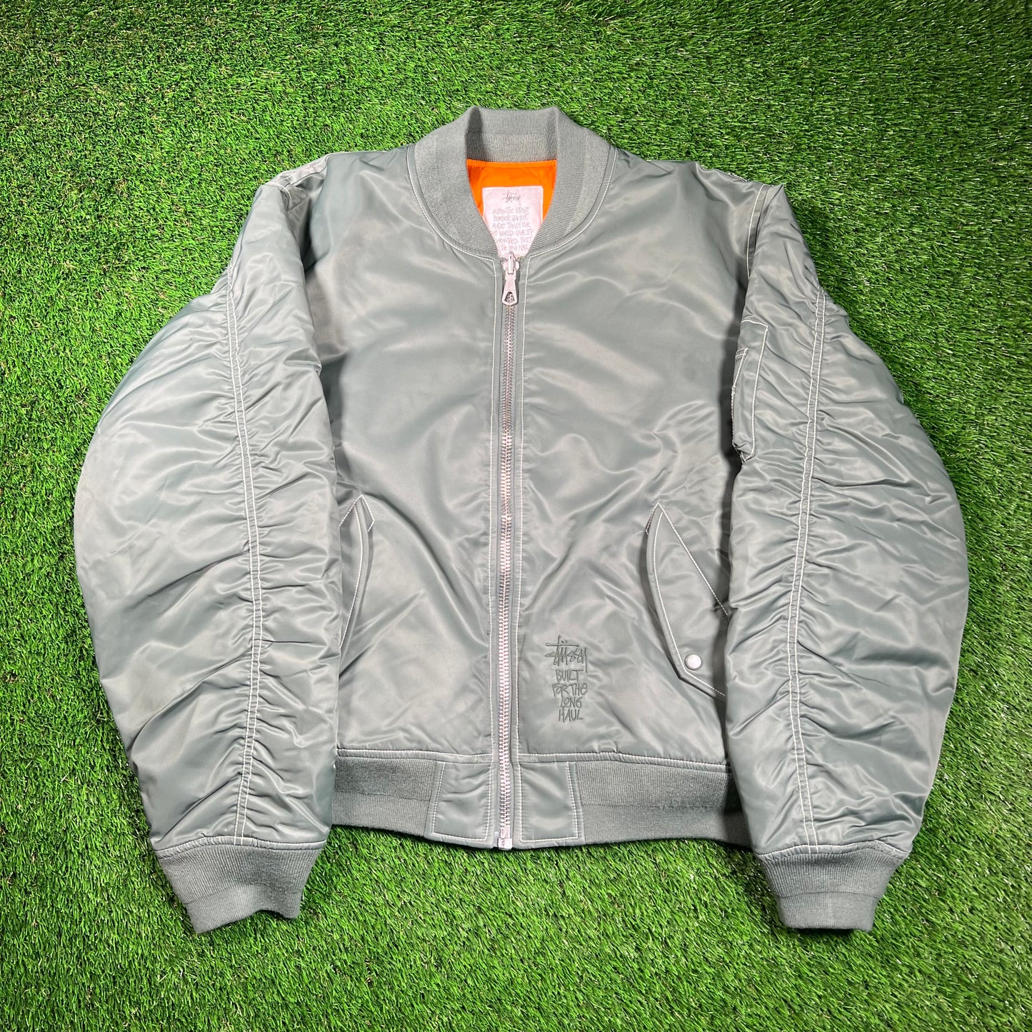 Stussy Built Reversible Bomber Green/Orange Jacket Size Large USED x16648