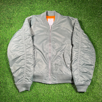 Stussy Built Reversible Bomber Green/Orange Jacket Size Large USED x16648