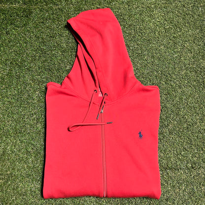 Polo Ralph Lauren Classic Red Hoodie Blue Logo Size XL USED v16330