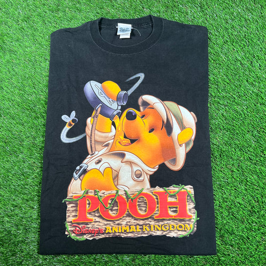 Y2K Winnie The Pooh Animal Kingdom Black Tee Size Medium USED v18042