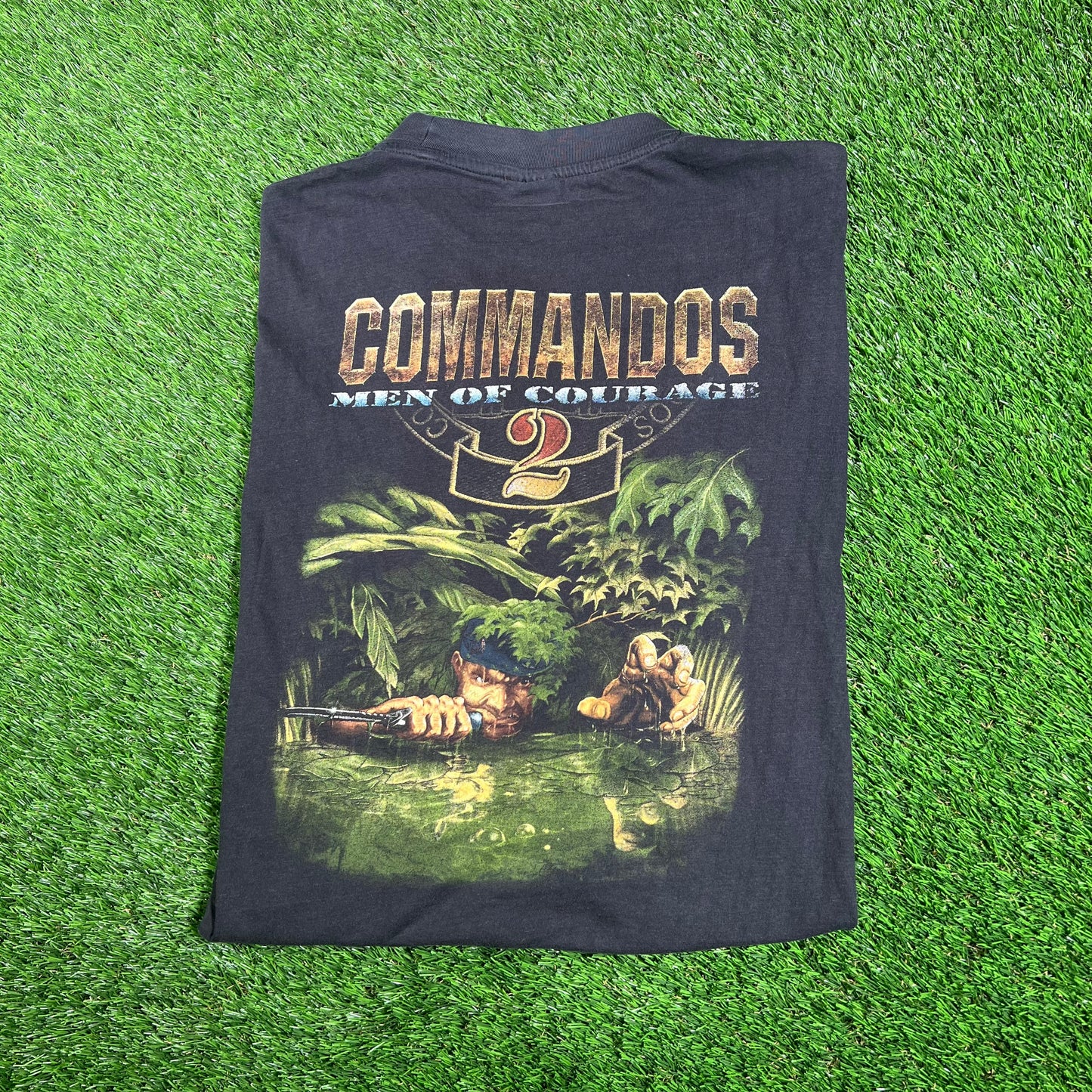 1990s Commandos 2 Black Tee Size Large USED v17757