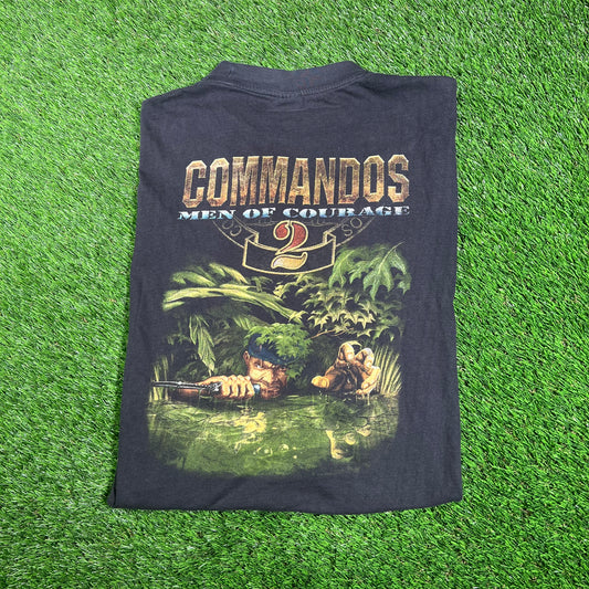1990s Commandos 2 Black Tee Size Large USED v17757
