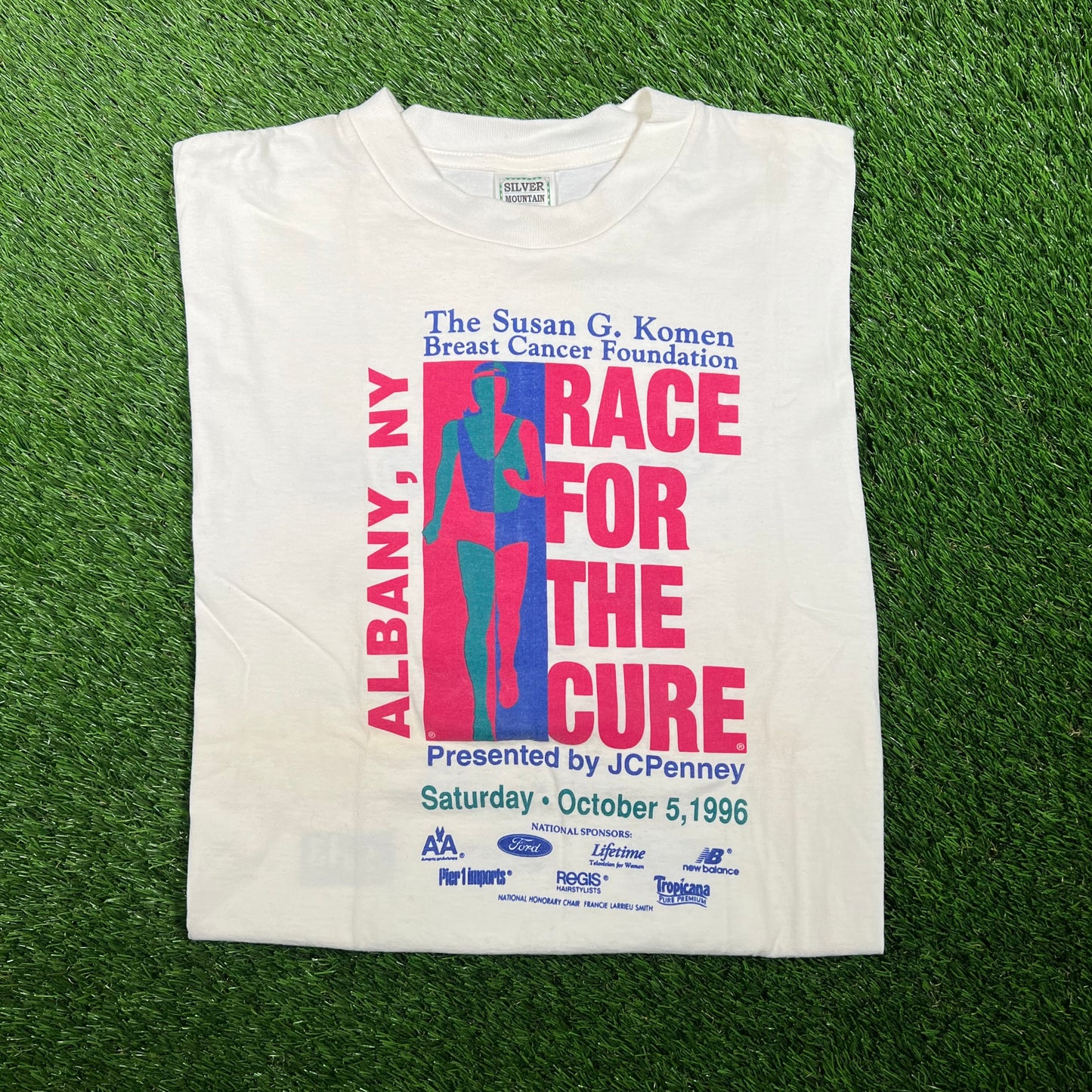 1996 "Race for the Cure" White 5k Tee Size Large USED v17541