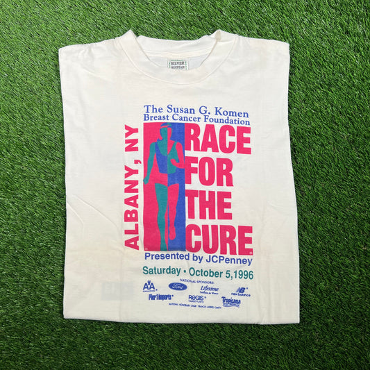1996 "Race for the Cure" White 5k Tee Size Large USED v17541