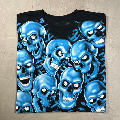 Liquid Blue Blue Skulls AOP Black Tee Size XL USED v20376