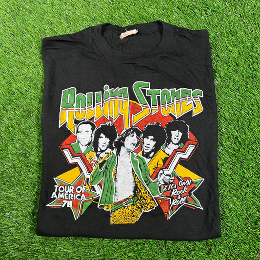 1978 Rolling Stones Tour of America Black Tee Size Large USED v17963